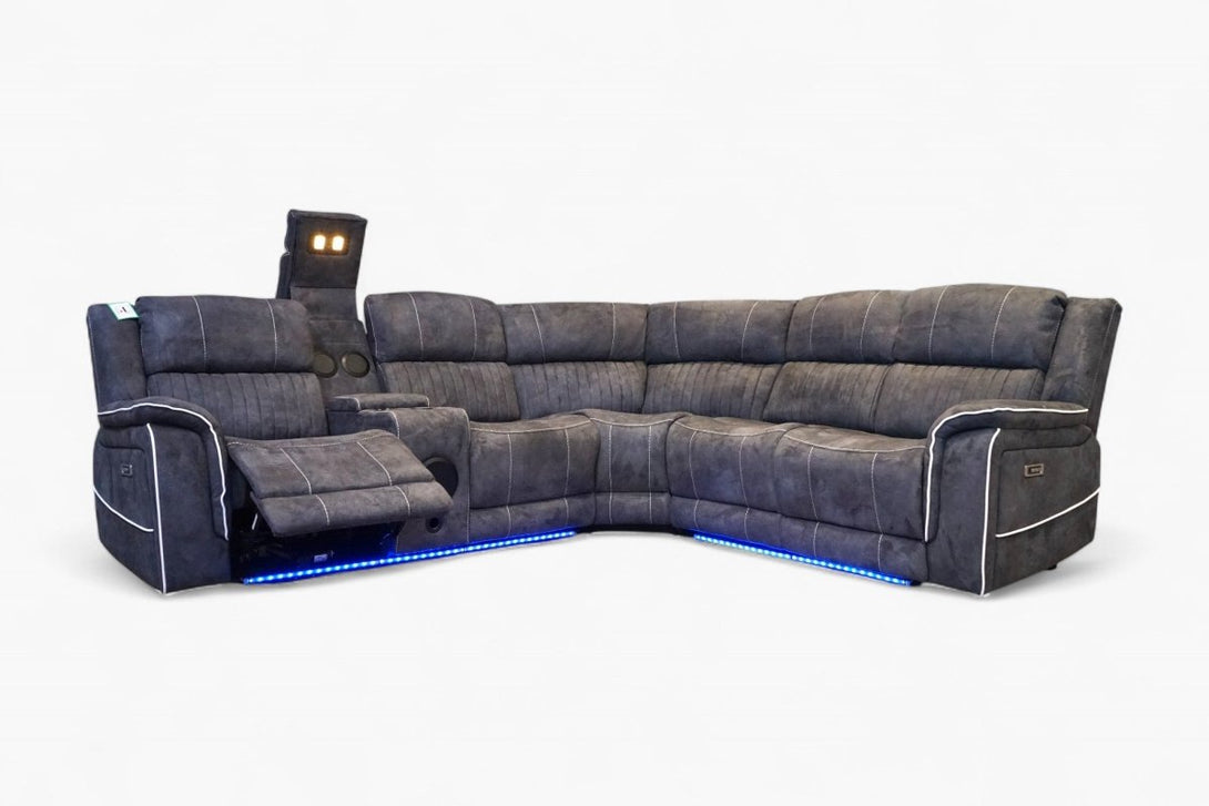 Neon Pro I - Tech Power Reclining Corner Sofa, Graphite Microfibre