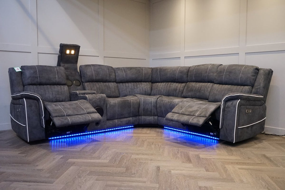 Neon Pro I - Tech Power Reclining Corner Sofa, Graphite Microfibre