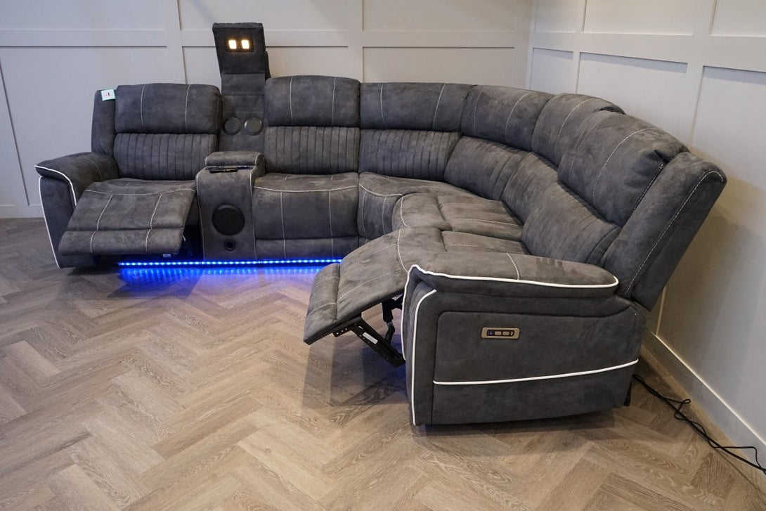 Neon Pro I - Tech Power Reclining Corner Sofa, Graphite Microfibre