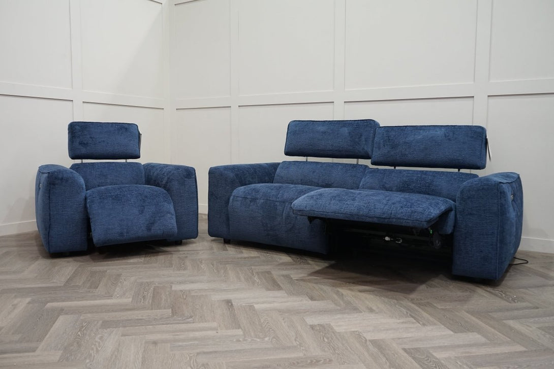 Odessa Power Reclining 3 Seater Sofa & Armchair, Midnight Blue Fabric