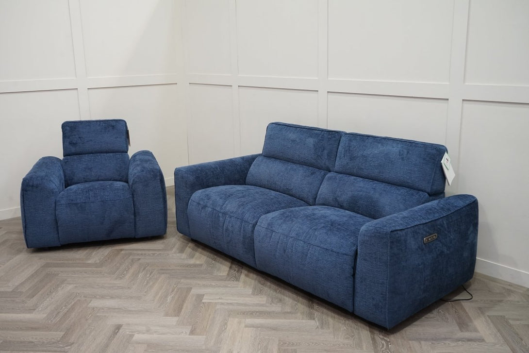 Odessa Power Reclining 3 Seater Sofa & Armchair, Midnight Blue Fabric