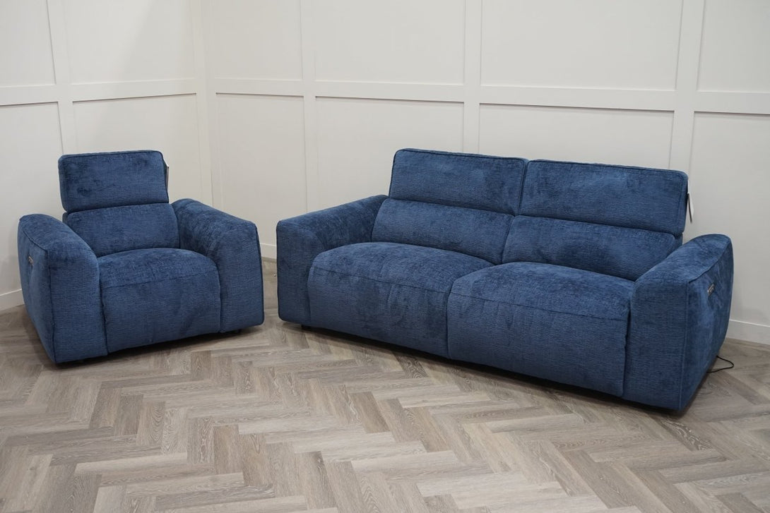Odessa Power Reclining 3 Seater Sofa & Armchair, Midnight Blue Fabric