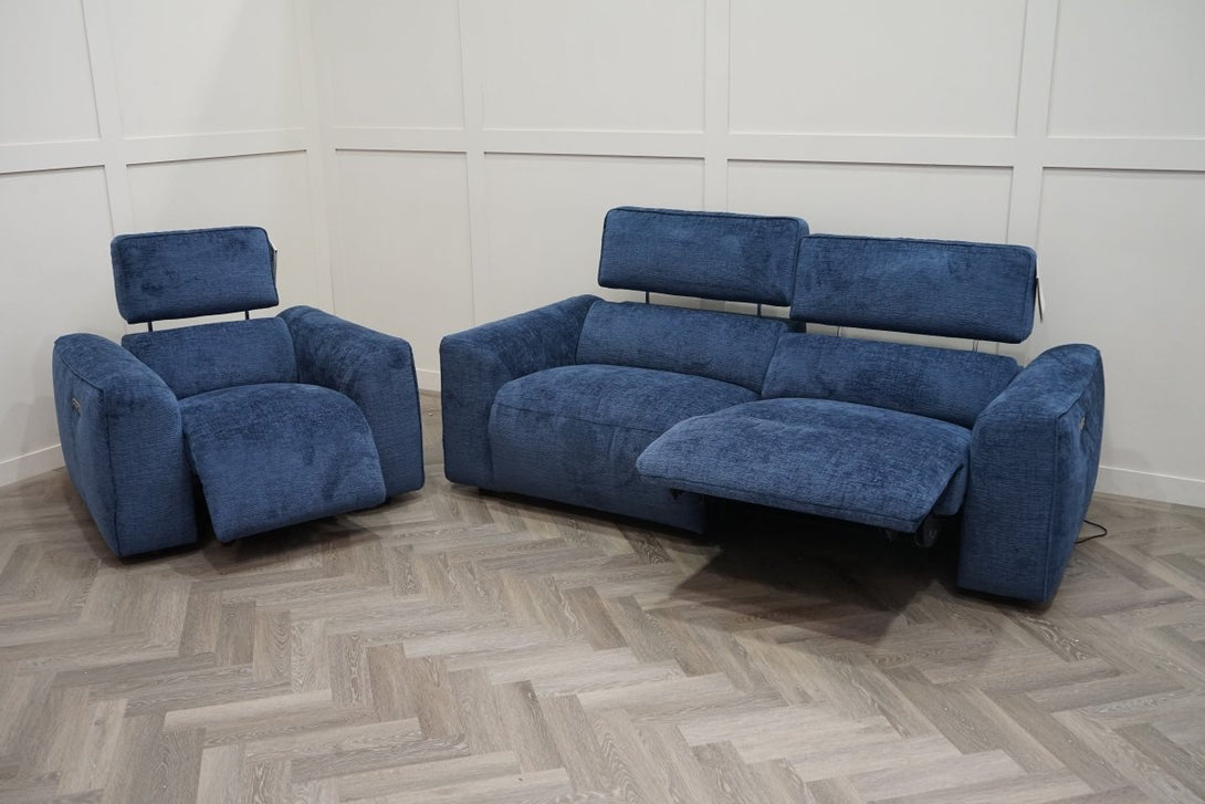 Odessa Power Reclining 3 Seater Sofa & Armchair, Midnight Blue Fabric