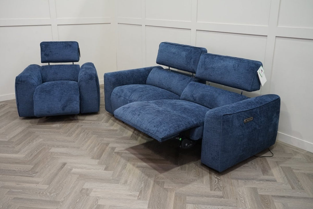 Odessa Power Reclining 3 Seater Sofa & Armchair, Midnight Blue Fabric