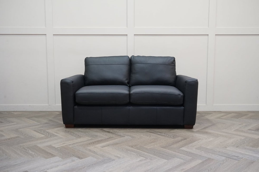 Oliver II Small 2 Seater Leather Sofa, Matt Black