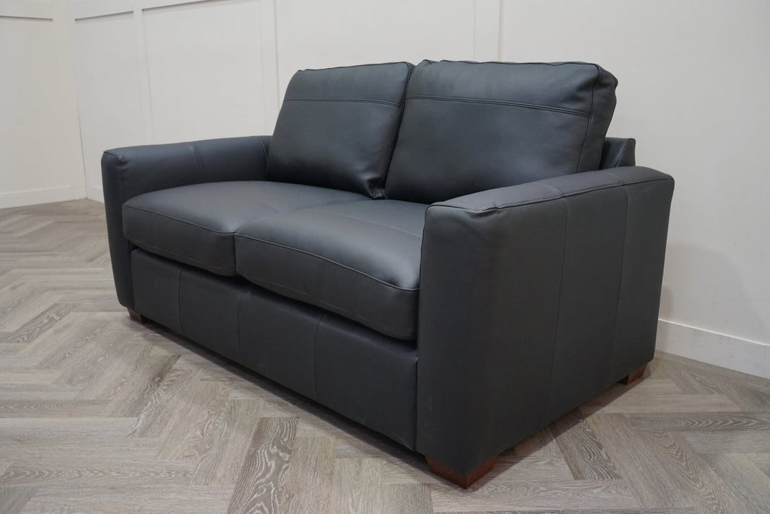 Oliver II Small 2 Seater Leather Sofa, Matt Black