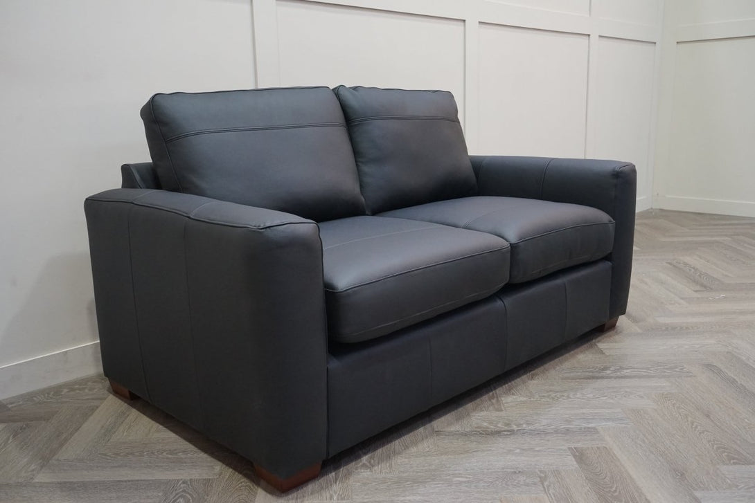 Oliver II Small 2 Seater Leather Sofa, Matt Black