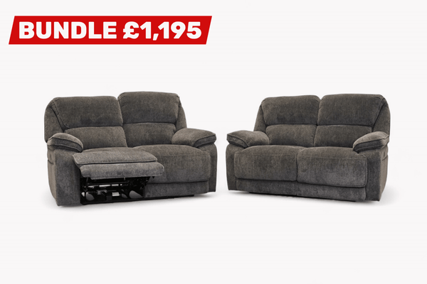 Orlando 2 + 2 Manual Recliner Sofa Set, Chunky Chenille Charcoal