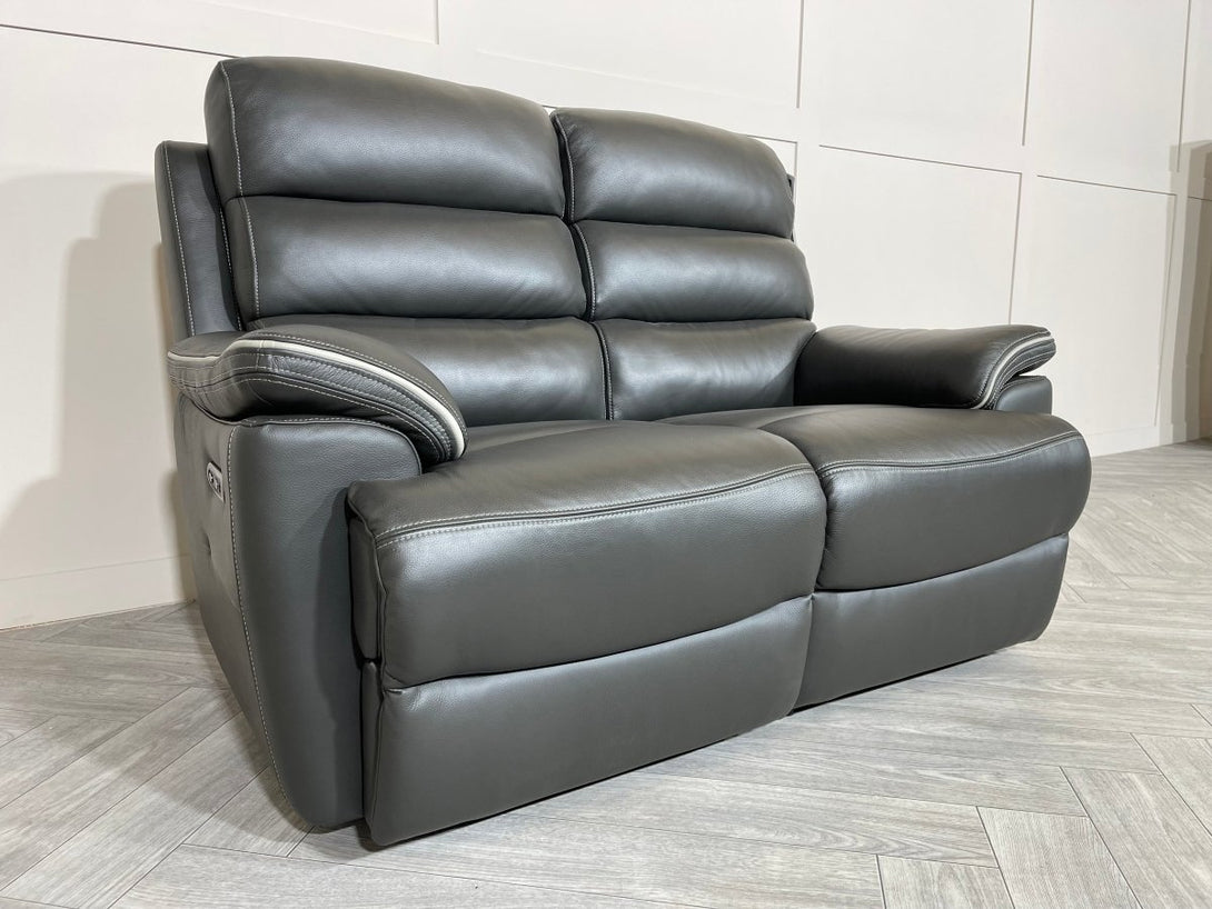 Orlando 2 Seater Leather Sofa, Power Reclining, Charcoal