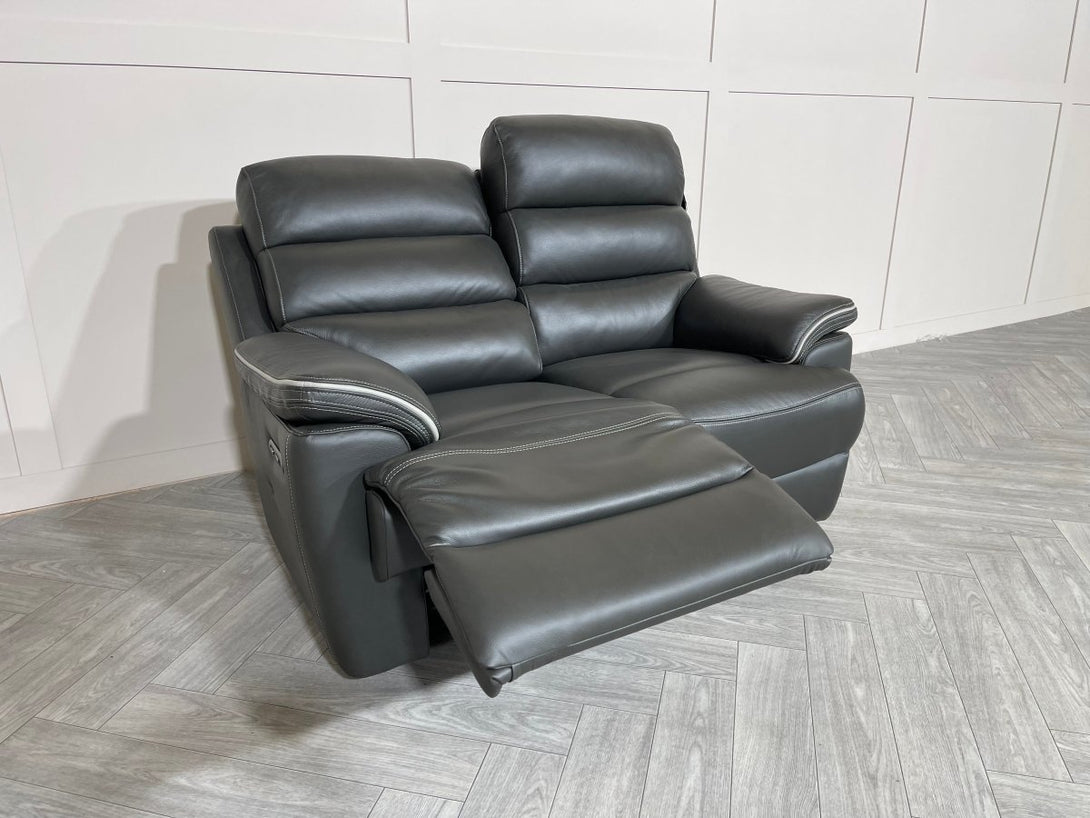 Orlando 2 Seater Leather Sofa, Power Reclining, Charcoal