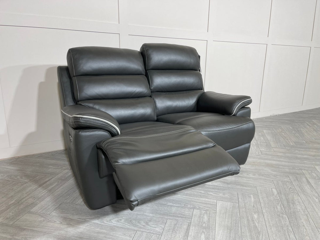 Orlando 2 Seater Leather Sofa, Power Reclining, Charcoal