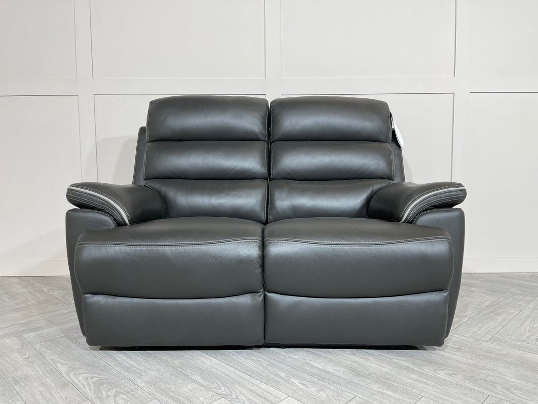 Orlando 2 Seater Leather Sofa, Power Reclining, Charcoal