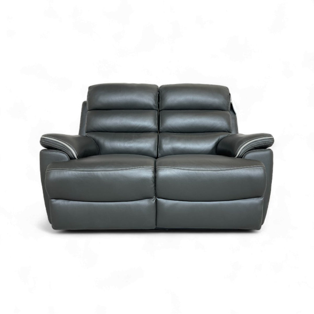 Orlando 2 Seater Leather Sofa, Power Reclining, Charcoal