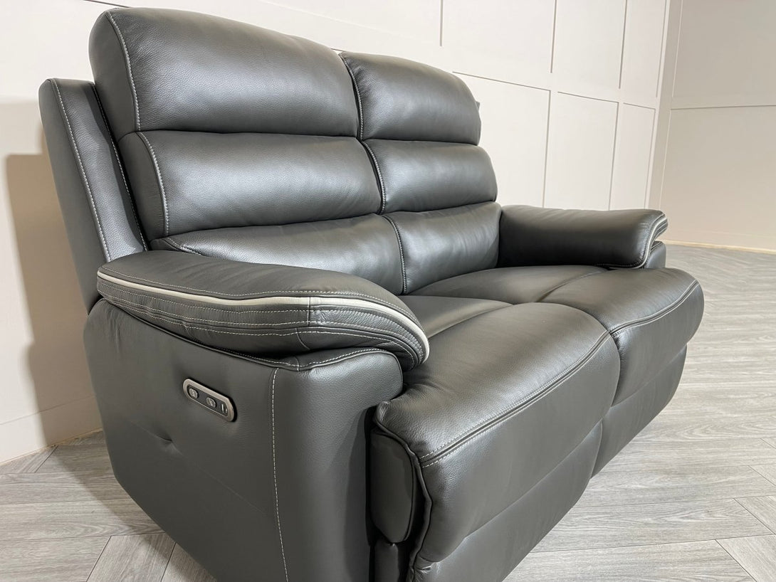 Orlando 2 Seater Leather Sofa, Power Reclining, Charcoal