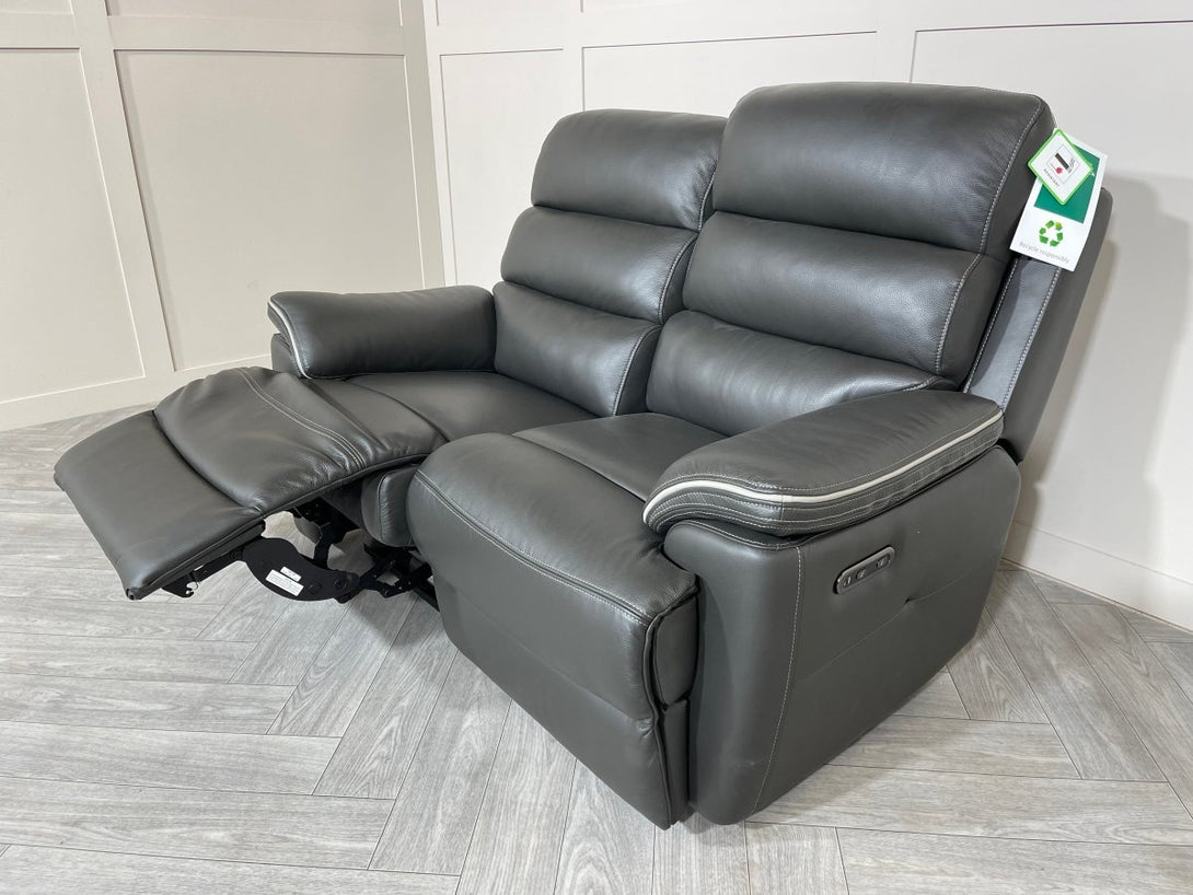 Orlando 2 Seater Leather Sofa, Power Reclining, Charcoal