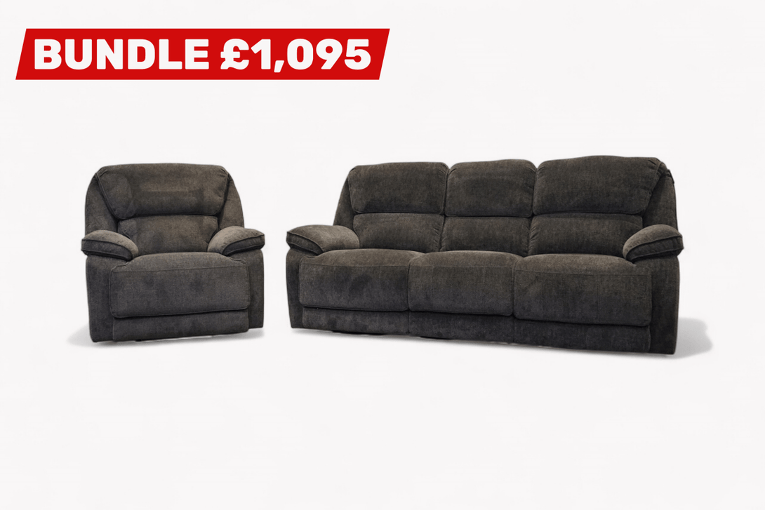 Orlando 3 + 1 Manual Recliner Sofa Set, Chunky Chenille Charcoal