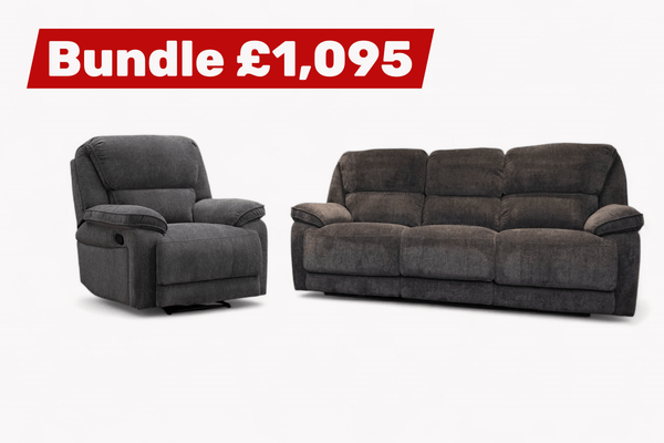 Orlando 3 + 1 Manual Recliner Sofa Set, Chunky Chenille Charcoal