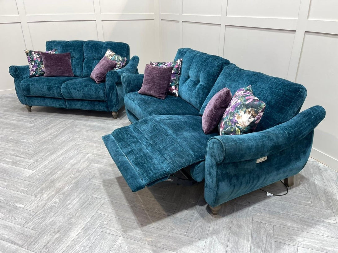 Orlando 3 Seater Power Reclining & 2 Seater Static Sofas, Teal Velvet