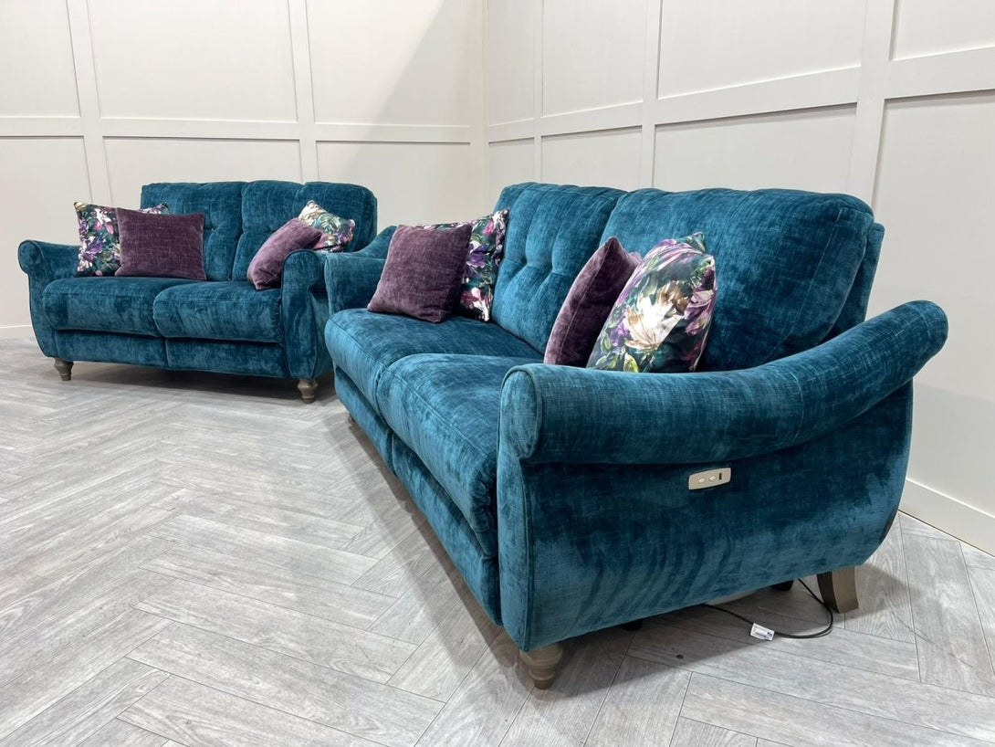 Orlando 3 Seater Power Reclining & 2 Seater Static Sofas, Teal Velvet