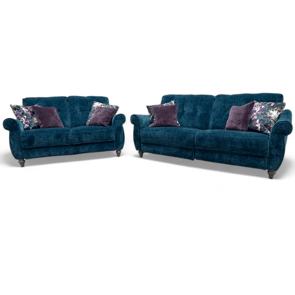 Orlando 3 Seater Power Reclining & 2 Seater Static Sofas, Teal Velvet