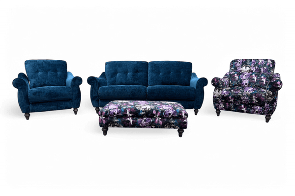 Orlando 3 Seater Sofa & 2 Armchairs, Teal Velvet / Contrast