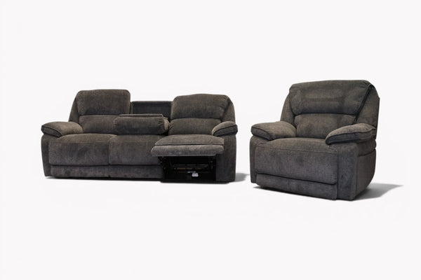 Orlando 3 Seater Sofa & Armchair, Manual Recliner, Chunky Chenille Charcoal