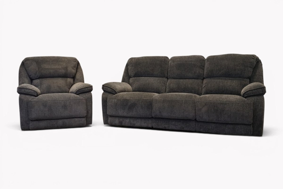 Orlando 3 Seater Sofa & Armchair, Power Recliner, Chunky Chenille Charcoal