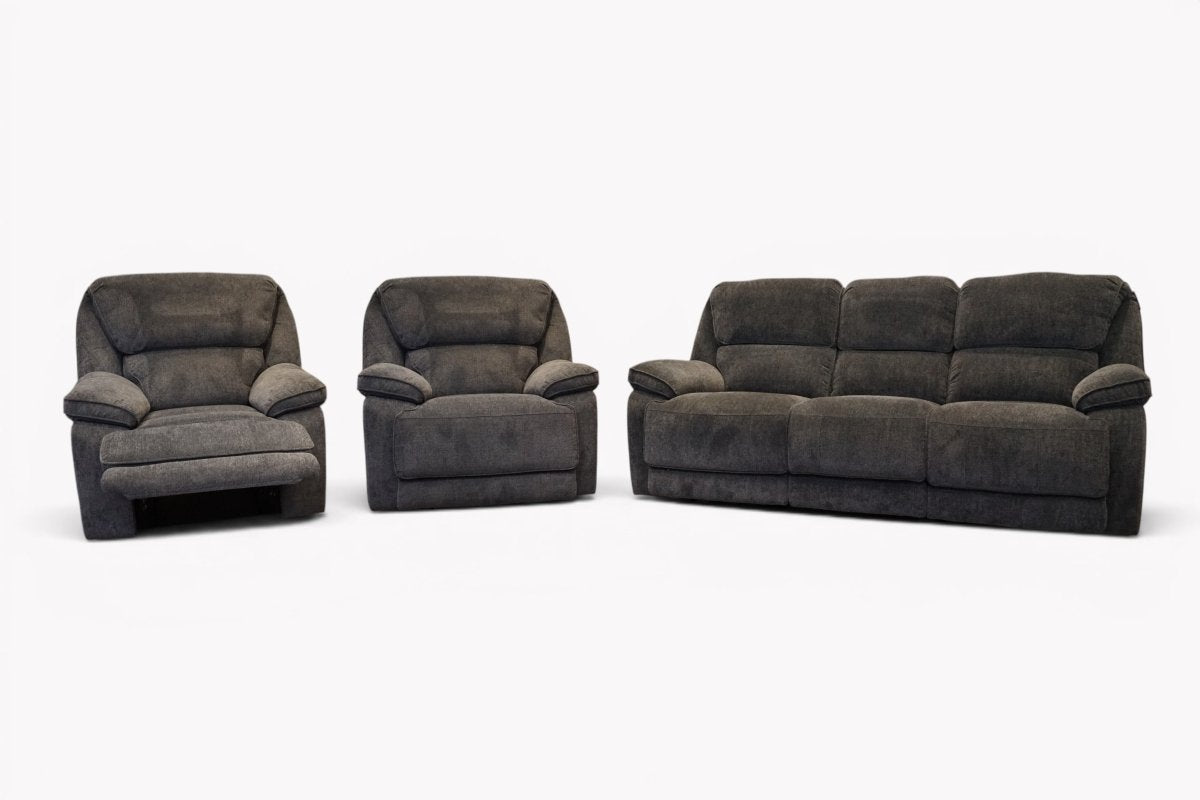 Orlando 3+1 +1 Seater Power Recliner Sofa Set, Chunky Chenille Charcoal