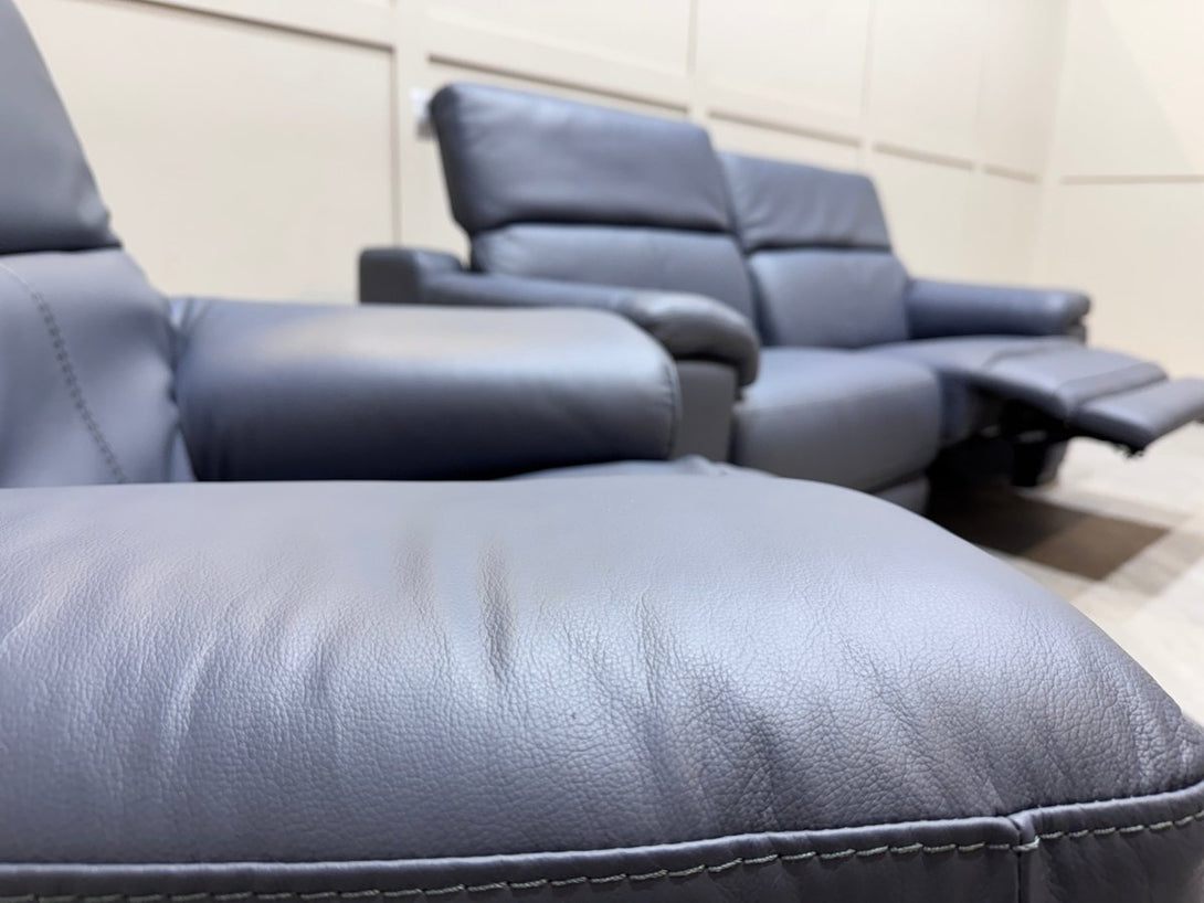 Paolo Leather Power Reclining 3 Seater Sofa & Armchair, Ocean Blue