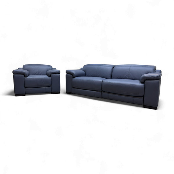 Paolo Leather Power Reclining 3 Seater Sofa & Armchair, Ocean Blue