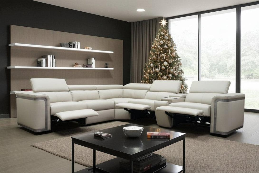 Plaza Large Corner Leather Sofa, Smart Console, Elephant Grey