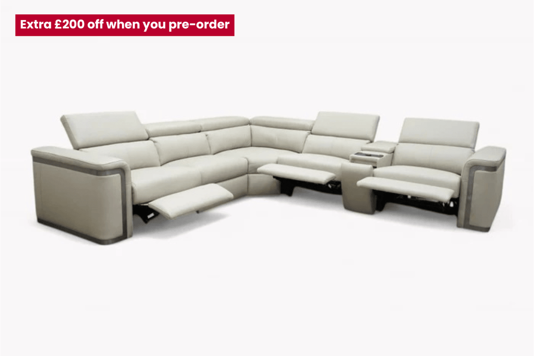 Plaza Large Corner Leather Sofa, Smart Console, Taupe