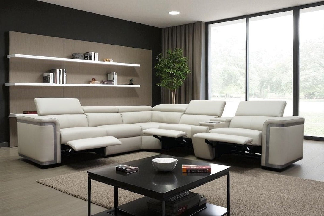 Plaza Large Corner Leather Sofa, Smart Console, Taupe
