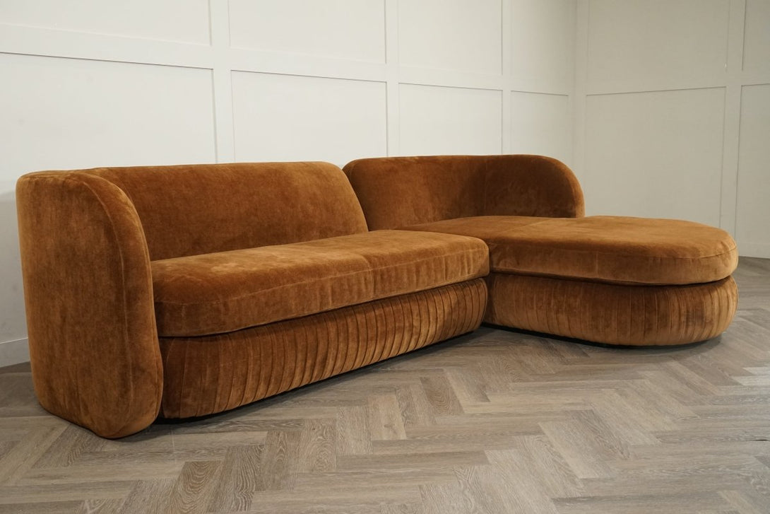 Pleat Large 4 Seater RHF Chaise End Sofa, Soft Chenille Ginger