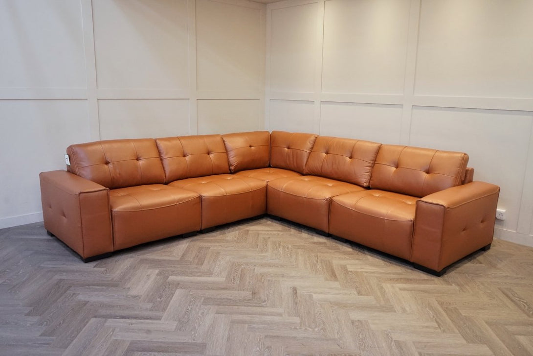 Portofino Large Modular Leather Corner Sofa, Chestnut