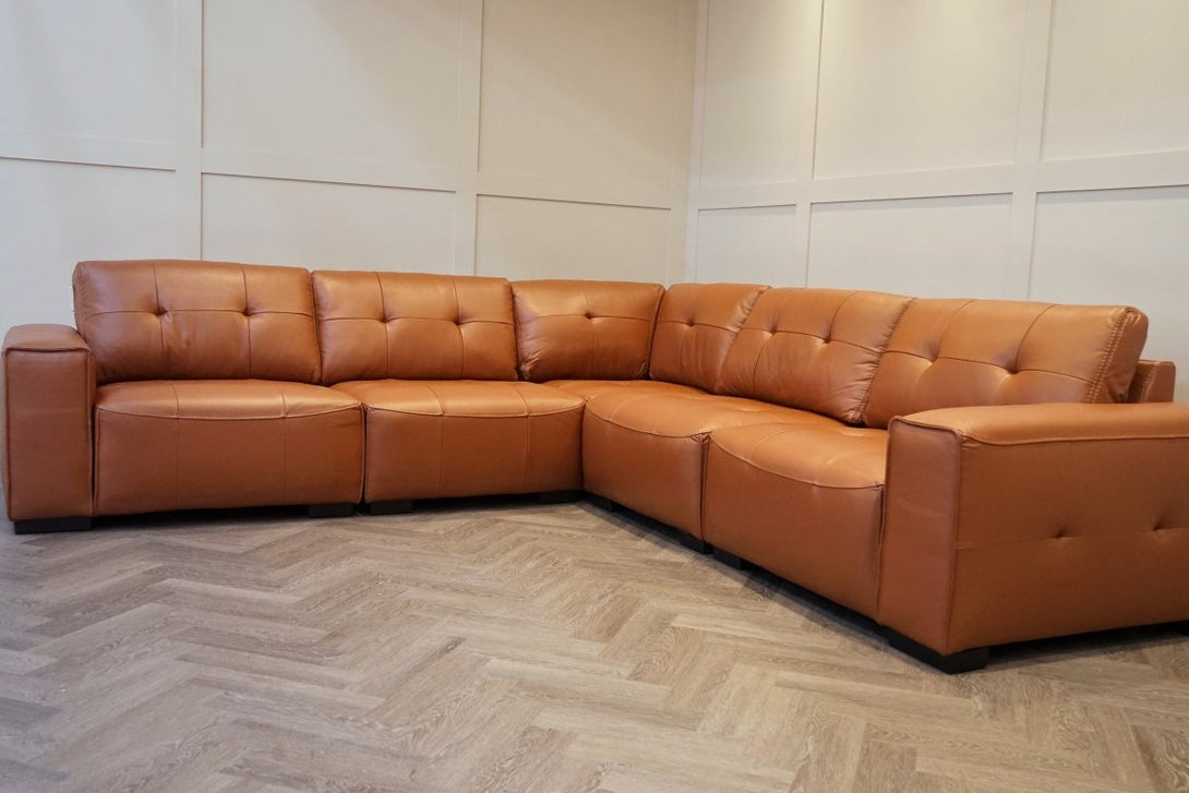 Portofino Large Modular Leather Corner Sofa, Chestnut
