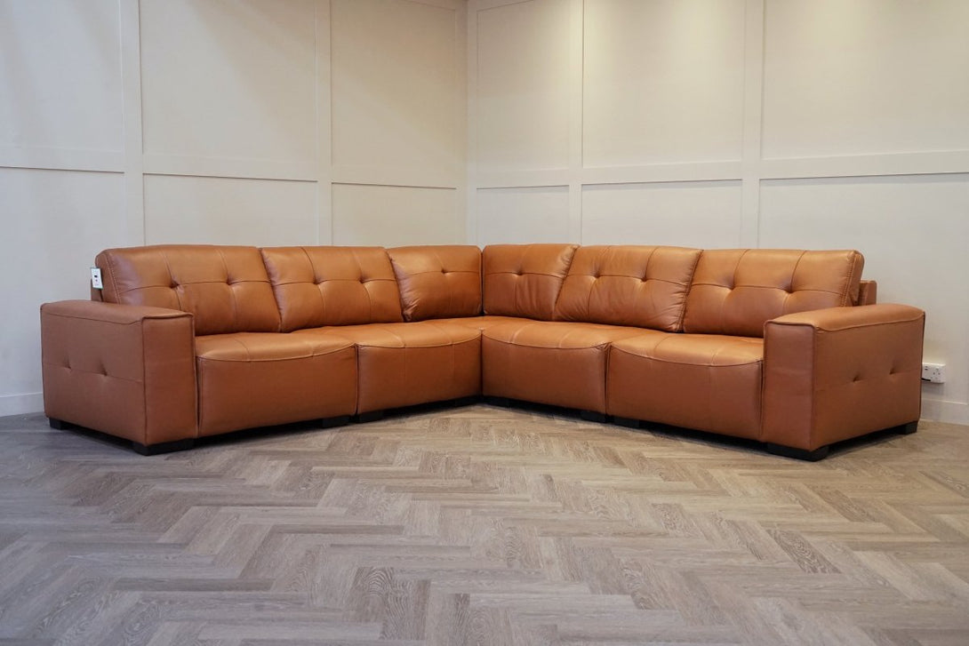 Portofino Large Modular Leather Corner Sofa, Chestnut
