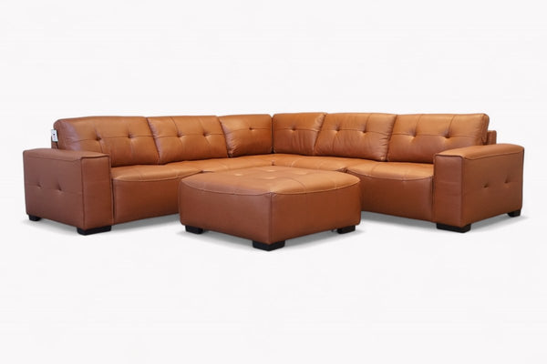 Portofino Large Modular Leather Corner Sofa & Footstool, Chestnut