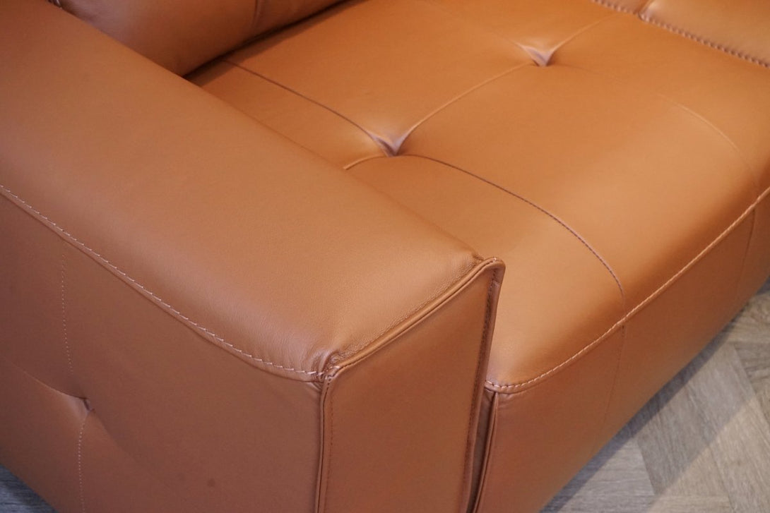 Portofino Large Modular Leather Corner Sofa & Footstool, Chestnut