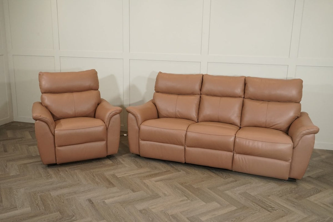 Puglia 3 Leather Seater Sofa & Armchair, Power Reclining, Light Tan