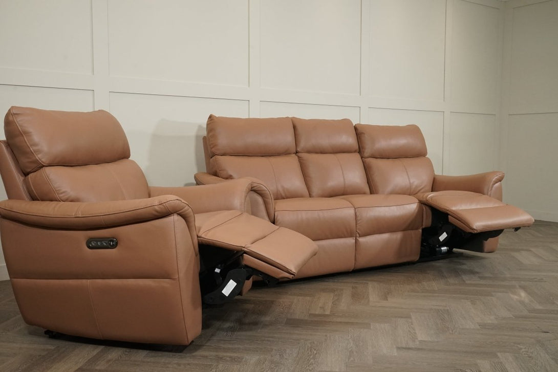 Puglia 3 Leather Seater Sofa & Armchair, Power Reclining, Light Tan