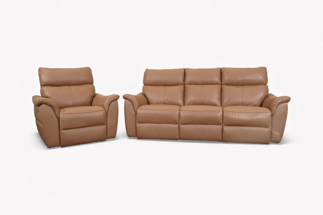 Puglia 3 Leather Seater Sofa & Armchair, Power Reclining, Light Tan