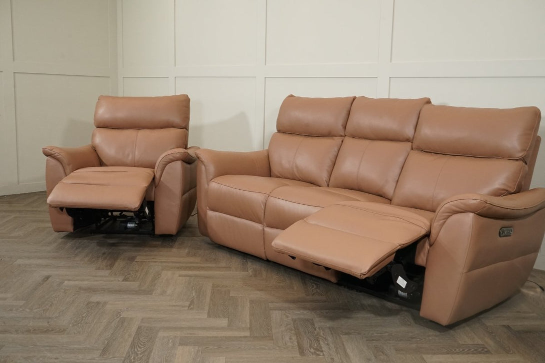 Puglia 3 Leather Seater Sofa & Armchair, Power Reclining, Light Tan