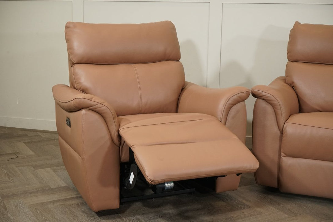 Puglia 3 Leather Seater Sofa & Armchair, Power Reclining, Light Tan