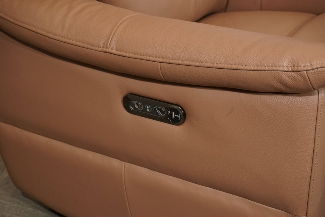Puglia 3 Leather Seater Sofa & Armchair, Power Reclining, Light Tan