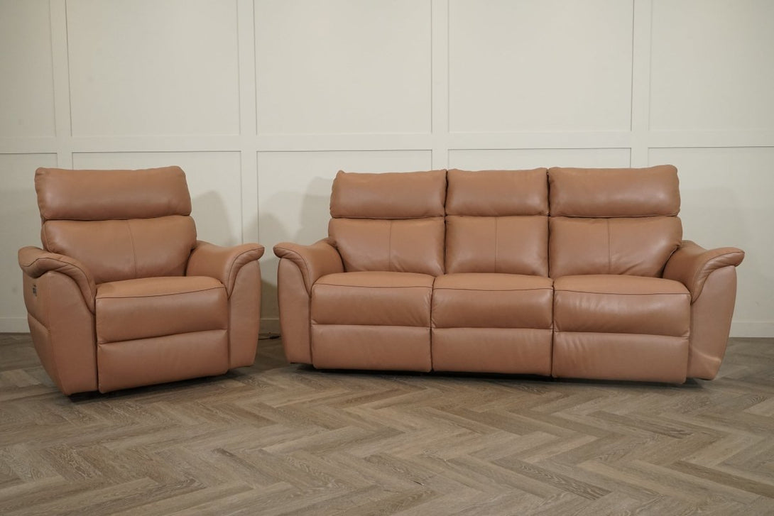 Puglia 3 Leather Seater Sofa & Armchair, Power Reclining, Light Tan