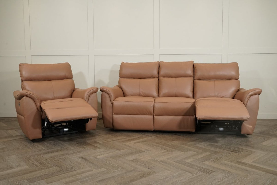 Puglia 3 Leather Seater Sofa & Armchair, Power Reclining, Light Tan