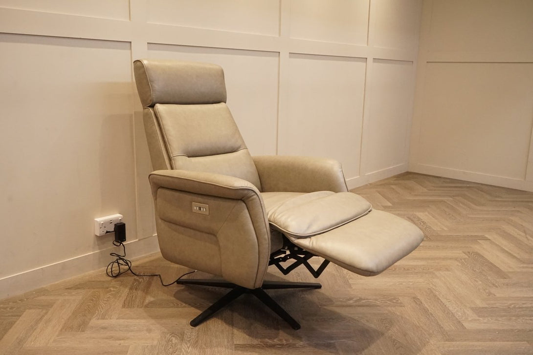 Rana Power Reclining Swivel Leather Armchair, Elephant Grey
