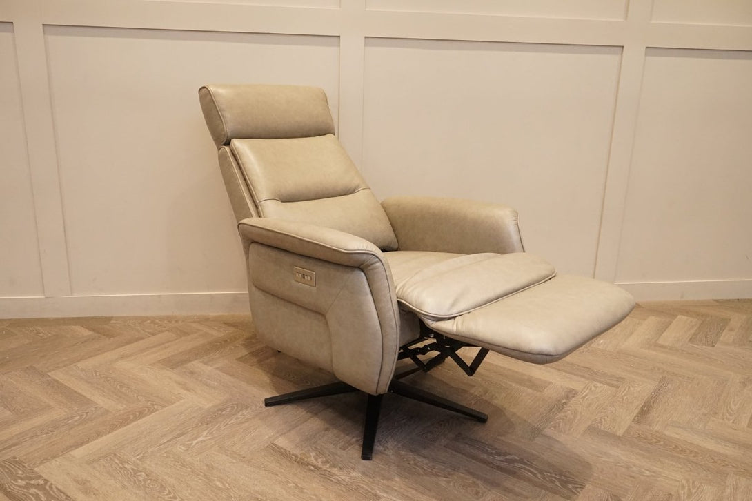 Rana Power Reclining Swivel Leather Armchair, Elephant Grey