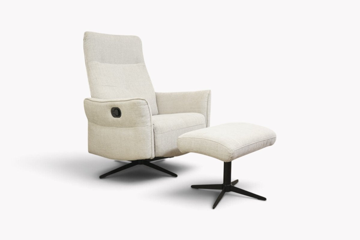 Relaxed Recliner Armchair & Footstool, Grey Chenille